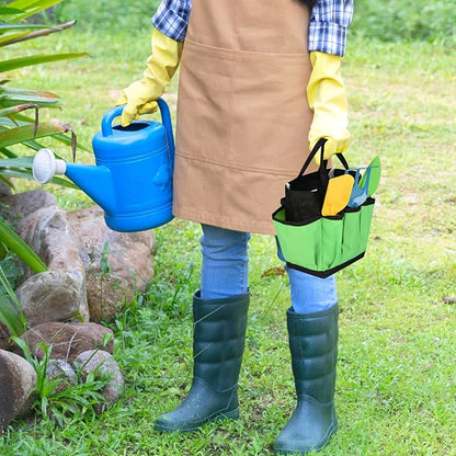 Small Garden Tool Bag Waterproof Gardening Hand Tool Storage Bag Heavy Duty Oxford Tote Organizer Bag with 8 Pockets, Garden Utensil Handbag for Women Men (Green)
