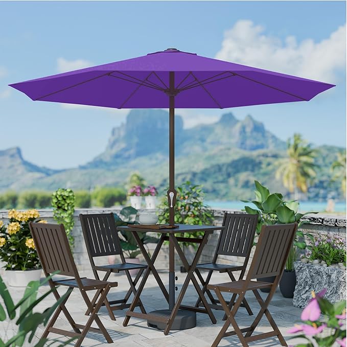 PatioKingdom 11FT Patio Umbrella,Outdoor Umbrella with Push Button Tilt and Crank,Market Table Umbrella with 8 Sturdy Fiberglass Ribs UV Protection(Dark Purple, 11FT)