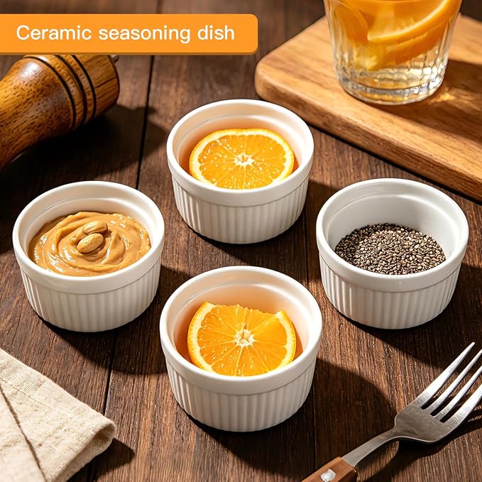 4 Pcs Ceramic Ramekins Oven Safe, Creme Brulee Ramekins (8 oz)