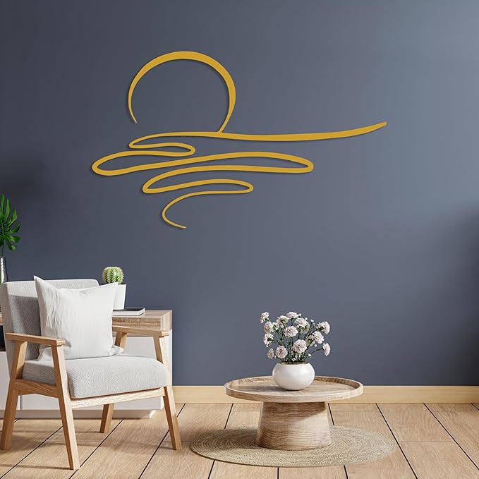 Sunrise Metal Wall Art, Sunset Metal Wall Decor for Living Room, Sunshine Line Art Home Decor Outdoor Indoor, Sun Design Modern Artwork for Walls, Abstract Sunset Wall Decor, Housewarming Gifts