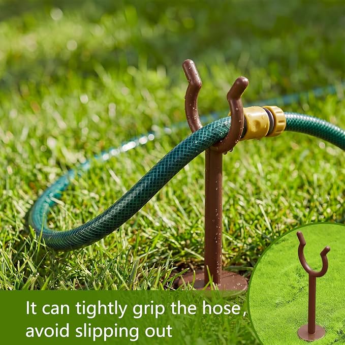 Taiyin 20 Pcs 3/4'' Garden Hose Holder Brackets Garden Guide Holder Decorative Outdoor Guide Stakes Support Spike Plant Tool to Keep off Lawn for Yard (Brown)