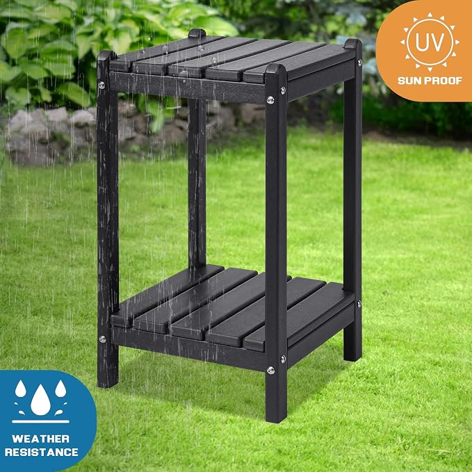 LZRS 24" Double Adirondack Outdoor Side Table, Pool Composite Patio Table,HDPE End Tables for Backyard,Pool, Indoor Companion, Easy Maintenance & Weather Resistant(Black)