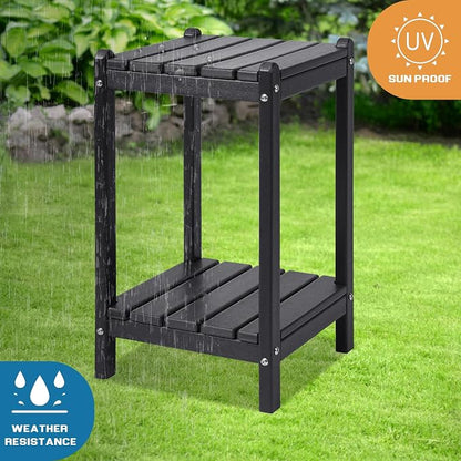LZRS 24" Double Adirondack Outdoor Side Table, Pool Composite Patio Table,HDPE End Tables for Backyard,Pool, Indoor Companion, Easy Maintenance & Weather Resistant(Black)