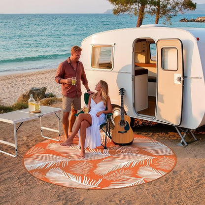 Pauwer Waterproof Outdoor Rug 8ft, Reversible Plastic Straw Patio Camping Rug, Indoor Outdoor RV Mat Carpet for Deck, Camper, Porch, Balcony, Backyard, Picnic, Leaf Orange