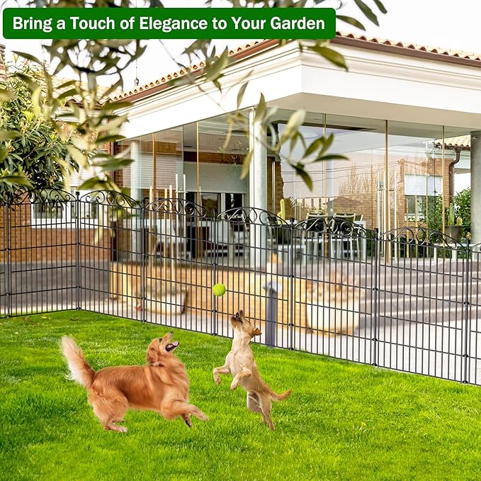 12 Panel Garden Fence - 36in H x 24.1 ft L, No Dig Rustproof Metal Tall Animal Barrier for Dogs Rabbits, Decorative Outdoor Border for Yard, Patio, and Flower Beds