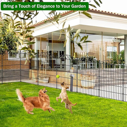 12 Panel Garden Fence - 36in H x 24.1 ft L, No Dig Rustproof Metal Tall Animal Barrier for Dogs Rabbits, Decorative Outdoor Border for Yard, Patio, and Flower Beds