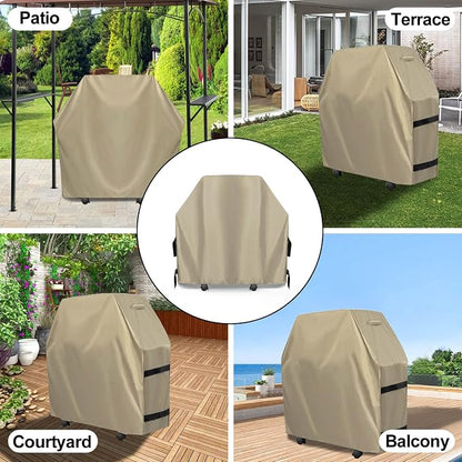 OutdoorLines Waterproof Heavy Duty BBQ Grill Cover - Universal Barbecue Grill Covers UV Resistant Barbeque Gas Grill Cover for Outdoor Outside Grill, 32L x 24W x 43H Inch, Camel