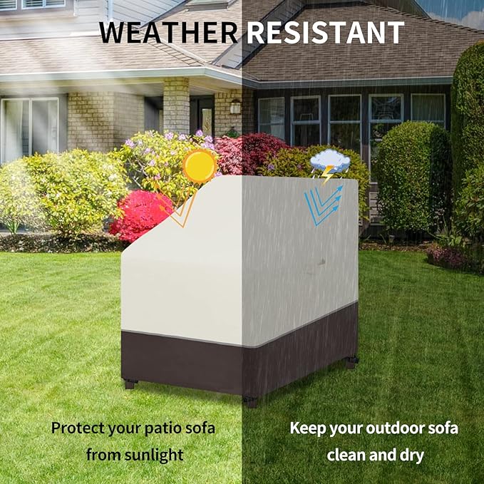 Easy-Going Patio Chair Cover UV Resistant Outdoor Chair Cover Bicolor Waterproof Outdoor Furniture Cover with Reflective Hemming (2 Pack-35Wx38Dx31H inch, Beige/Brown)