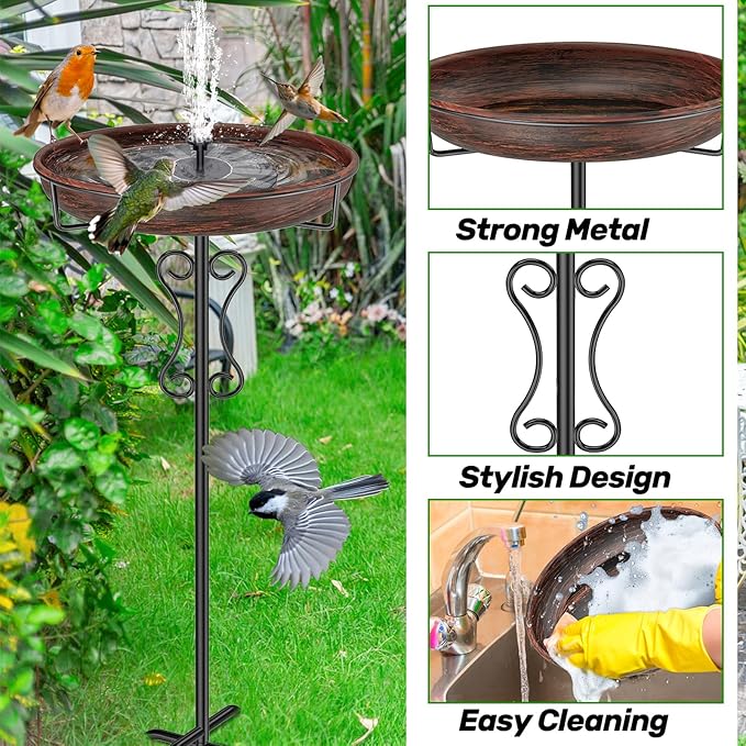 Metal Bird Bath for Outside,Upgraded 5 Pronged Base Birdbath & Feeder Bowl,Vintage Freestanding Birdfeeder for Garden Patio Yard Lawn Decor (Vintage Bronze)