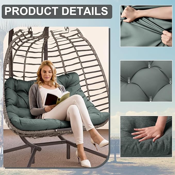 Outdoor Swing Cushions 3 Seater Waterproof, Replacement Bench Cushions for Outdoor Patio Furniture with Backrest, Porch Swing Cushion with Ties for Lawn and Garden (Dark Gray, 40x71in)