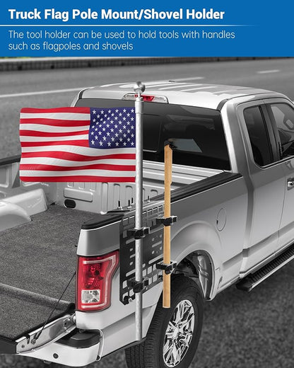 Multifunctional Shovel Holder for Truck Bed, Punch-Free Shovel & Flag Mount for Truck With 4 Rubber Quick-Release Clips (Fits Handle Diameters 1-1/7'' to 1-3/7''), Suitable for Trucks, Trailers