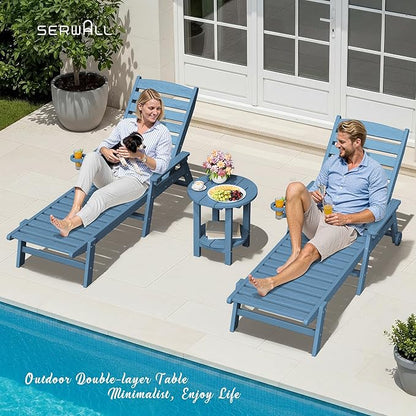 SERWALL Round Outdoor Side Table, HDPE Small Adirondack End Table,2-Tier Patio Side Table for Backyard Pool Porch Garden Lawn, Navy