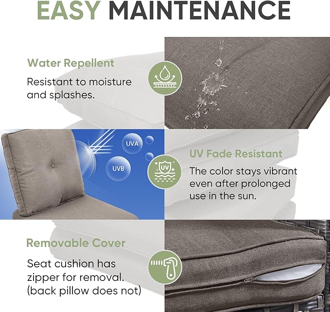 Outdoor Chair Cushion Set, 25 x 22 Deep Seat Cushion, Patio Chair Cushions for Outdoor, Include 1 Seat Cushion and 1 Back Cushion, Gray