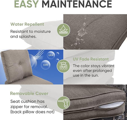 Outdoor Chair Cushion Set, 25 x 22 Deep Seat Cushion, Patio Chair Cushions for Outdoor, Include 1 Seat Cushion and 1 Back Cushion, Gray