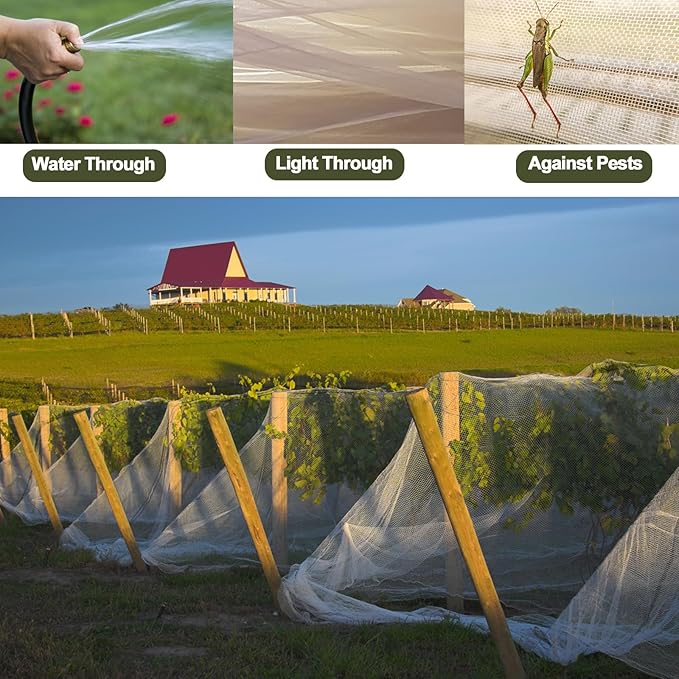Rohuis Garden Netting Pest Barrier, 10 ft x 50 ft Ultra Fine Mesh Mosquito Cicada Bird Bug Net for Raised Garden Bed Greenhouse, Plant Row Cover for Protect Vegetables Fruits Flowers Trees from Insect