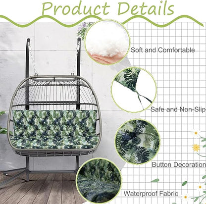 Swing Replacement Cushions with Backrest, 2 or 3 Seater Waterproof Non-Slip Overstuffed Swing Pad, Indoor/Outdoor Bench Cushion for Porch Chair Swings Garden Furniture (Palm Leaves, 40 * 71 in)