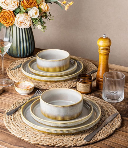 TheTerra Ceramic Dinnerware Sets for 4, 12 Pieces Porcelain Lightweight Plates and Bowls Sets, Scratch Resistant Dish Set, Oven & Microwave & Dishwasher Safe, Autumn Haze