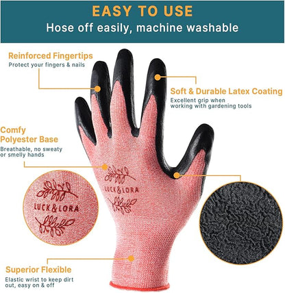 DOFOWORK Gardening Gloves - 6 Pair Gardening Gloves for Women/Men, Breathable Natural Latex Garden Gloves with Grip