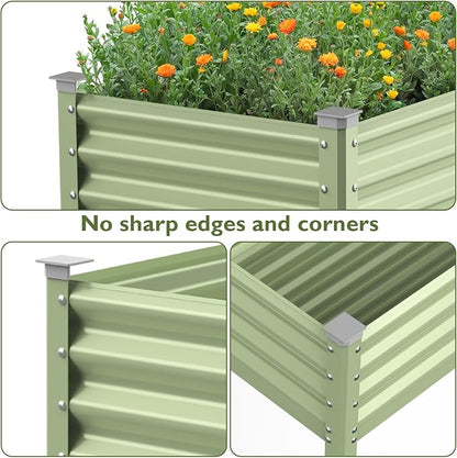 Raised Garden Bed with Legs, 48×24×32in Large Galvanized Elevated Planter Box, Metal Raised Beds for Gardening Backyard Patio Balcony, 400lb Capacity (Avocado Green)
