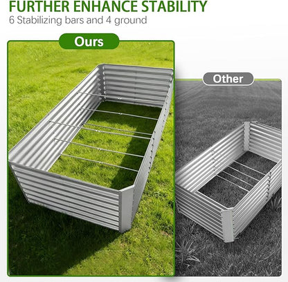 8x4x2ft Galvanized Raised Garden Bed, Planter Raised Garden Boxes Outdoor, Large Metal Raised Beds for Gardening, Garden Bed for Vegetables, Flowers, Herb, Silver