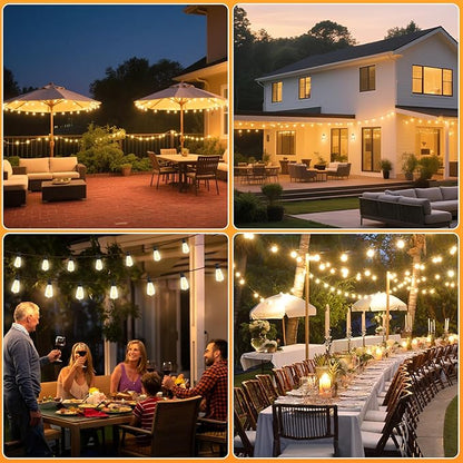 100FT Outdoor Solar String Lights with Remote, USB Rechargeable LED Patio Lights with 52 Timer Dimmable ST38 Edison Bulbs, Enhanced 5W Solar Panel Outside Hanging Lights for Porch Garden Deck Backyard