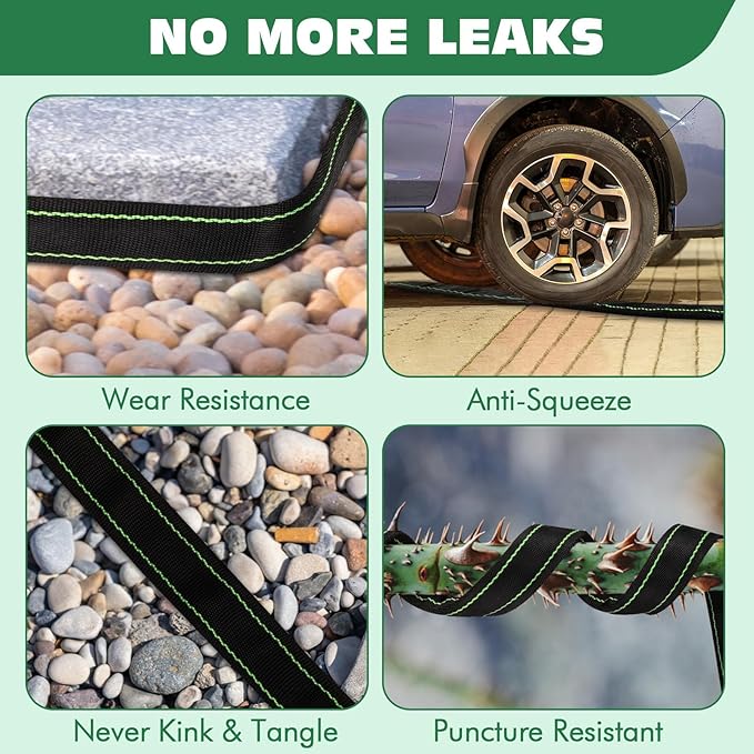 Garden Hose 50 ft Water Hose Flexible Heavy Duty Lightweight No Kink Long Outdoor Non-Expandable High Pressure Flat Hoses Pipe 50’ Strong 3/4’’ Brass Fitting for Outside Yard Lawn Car Wash