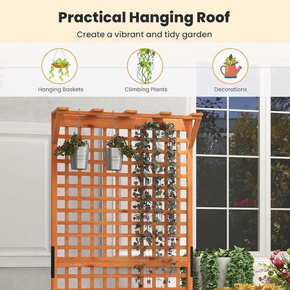 Giantex 2 Pcs Raised Garden Bed with Trellis & Roof, 72.5" Wooden Garden Bed, High Trellis for Plant Flower Climbing Pot Hanging, Indoor & Outdoor Planter Box for Yard, Garden, Balcony