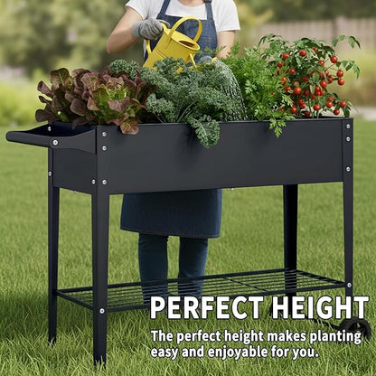 Elevate 2Pcs 32" Tall Raised Garden Bed with Wheel,Planter Box for Backyard,Outdoor Garden, Patio, Balcony, 400lb Capacity,Grey