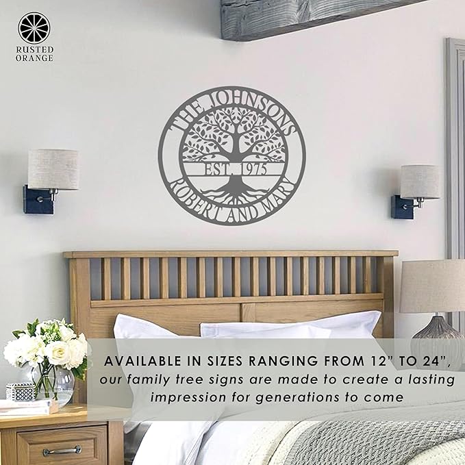 Established Family Tree Metal Sign – Custom Last Name Wall Decor for Home, Established Family Name Sign, Personalized Home Tree Wall Art (12")