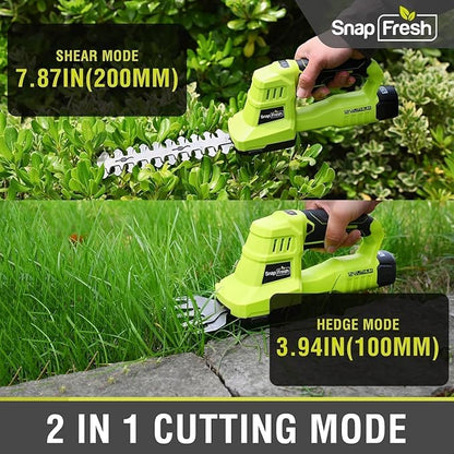 SnapFresh 12V Cordless Grass Shears & Hedge Trimmer, 2 in 1 Handheld Bush Trimmer & Grass Cutter with 2.0Ah Battery & Charger Included, Lightweight Electric Shrubbery Trimmer for Garden & Lawn