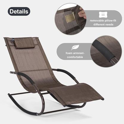 Lounge Chairs, Chaise Lounges with Detachable Pillow for Patio, Lawn, Pool, Outdoor Lounge Chairs Set of 2, Brown