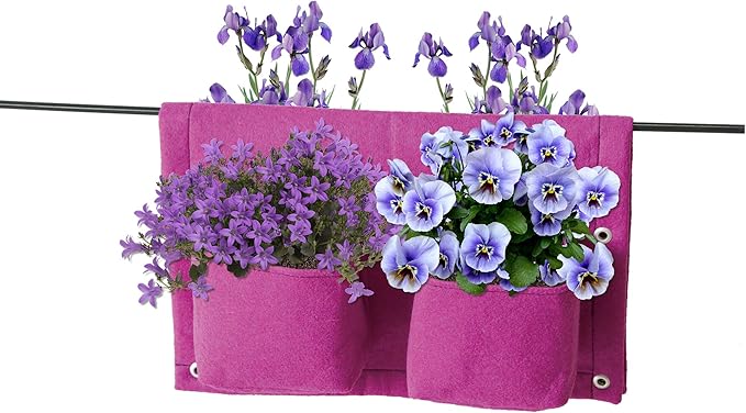 VegTrug Balcony Planter, 4-Pocket Rail Planter, Planter with Lined Surface for Moisture Retention, Versatile and Convenient, 16.54" x 22.83" x 3.94", Purple Pack of 3