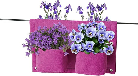 VegTrug Balcony Planter, 4-Pocket Rail Planter, Planter with Lined Surface for Moisture Retention, Versatile and Convenient, 16.54" x 22.83" x 3.94", Purple Pack of 3