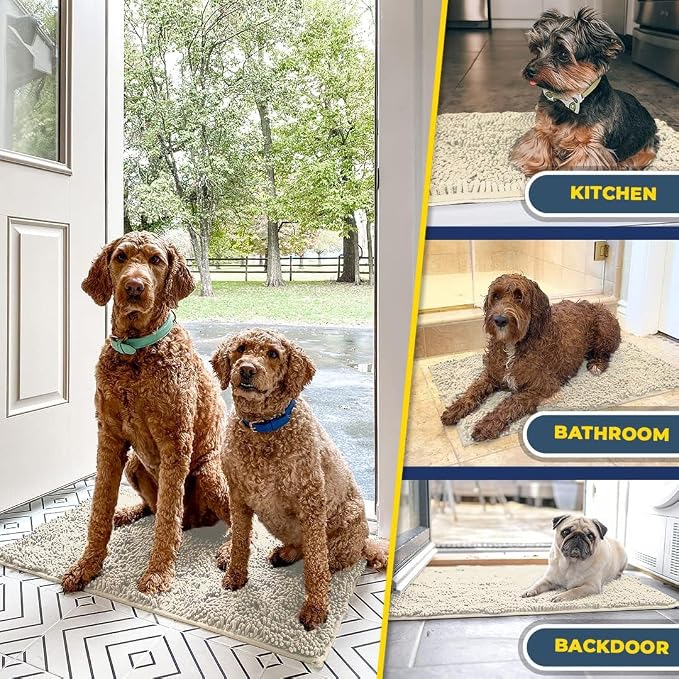 Muddy Mat® | Super Water Absorbent Door Mat Indoor, Microfiber Quick Dry Chenille Entryway Rug, Slip Resistant Front Door Mat, Indoor Mats for Entryway, Machine Washable Pet Rug, Ivory 36" x 120"