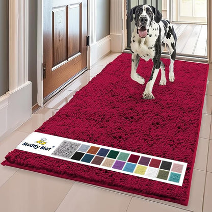 Muddy Mat® | Super Water Absorbent Door Mat Indoor, Microfiber Quick Dry Chenille Entryway Rug, Slip Resistant Front Door Mat, Indoor Mats for Entryway, Machine Washable Pet Rug, Maroon 36"x60"