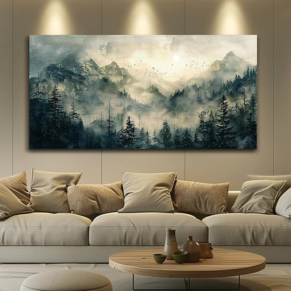FUHAIHUA Canvas Wall Art For Living Room Large Wall Decor For Office Modern Bedroom Decorations Forest Fog Landscape Pictures Farmhouse Painting Artwork Wall Mural Aesthetic Home Decor 30x60 In