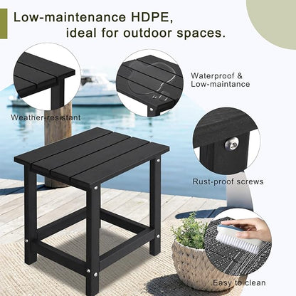 LZRS HDPE Adirondack Side Table - Small Outdoor Table for Patio, Deck, Garden & Poolside,Eco-Friendly,Sturdy and Easy Assemble, Black