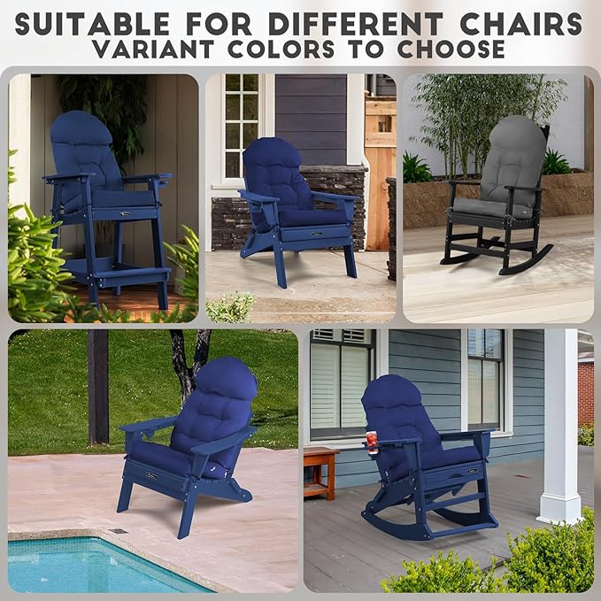 FUNBERRY Adirondack Chair Cushion, Thicken Comfy Cushions for Rocker Non Slip Fade Shield Waterproof High Back with Ties