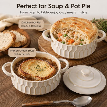 Mini Cocotte Set of 4, 14 oz Ceramic Mini Cocotte with Lids, Small Ceramic Casserole Dishes for Oven, Individual Baking Dish for Mini Sourdough, Soup, Soufflé & Pot Pie, Oven Safe