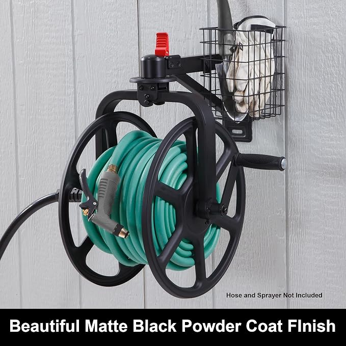 Liberty Garden Single Arm Navigator Hose Reel with Pull Up Latch, Black