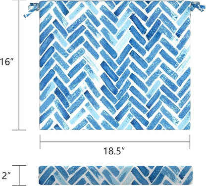 LVTXIII Outdoor Chair Cushions, Fade-Resistant Patio Furniture Cushions Outdoor Square Corner Chair Pads with Ties for Dining Chairs and Garden Furniture Decoration, 18.5"x16"x2" Set of 2, Blue Bricks