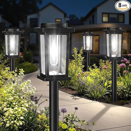 Melunar Solar Pathway Lights Outdoor, 8 Pack Solar Powered Garden Lights Waterproof, Auto On/Off Outdoor Landscape Lights for Patio, Walkway, Driveway, Lawn, Pool Decor. (Cold White)