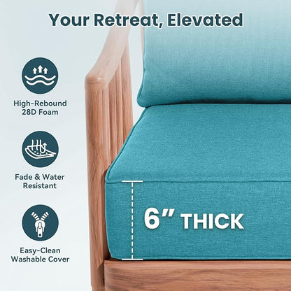 Outdoor Chair Cushions, 6 Inch Thick Patio Seat & Back Cushions Set with Removable Cover, Waterproof Patio Cushions for Outdoor Furniture, 22 x 24 Inch, Sky Blue 4- Set