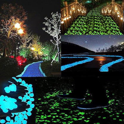 340pcs Glow in The Dark Garden Pebbles, Gardening Luminous Glow Stones Outdoor Decor Glowing Water Fish Tank Gravel (Blue Green)