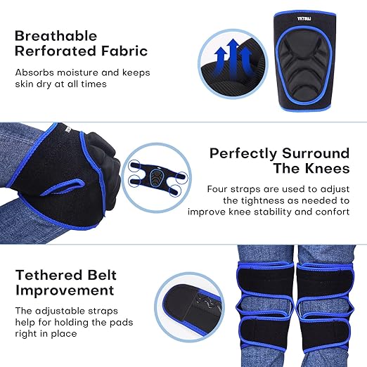 Knee Pad Women Men for Gardening House Working, Floor and Carpet Cleaning, Construction Work, Cleaning Knee Pads With High Elastic Fabric Black with Blue Edge M