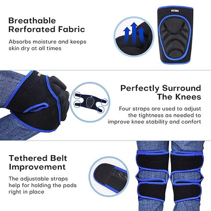 Knee Pad Women Men for Gardening House Working, Floor and Carpet Cleaning, Construction Work, Cleaning Knee Pads With High Elastic Fabric Black with Blue Edge M