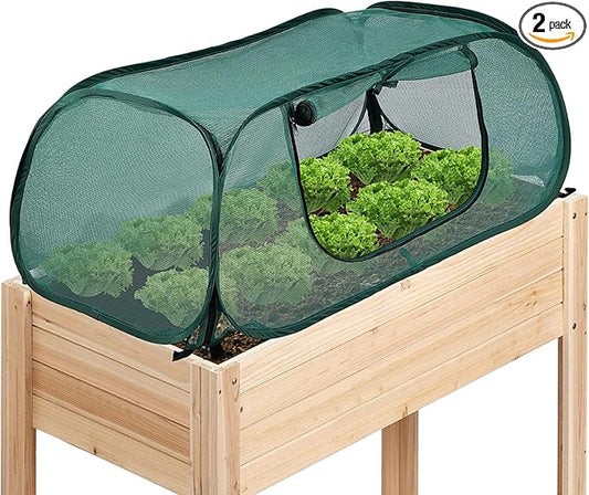 Garden Bed Cover 2 Pack, Mesh Netting Tent, Crop Cage for Raised Bed,- 30% Sunblock Shade Cloth with Metal Anchoring Spikes - Protects Plants Against Birds and Small Animals - 45"x22"x16"(H)