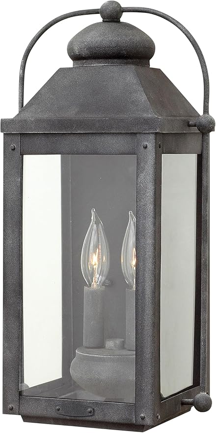 Hinkley Anchorage Medium Two Light Wall Mount Lantern - Estate & Heritage Series, Aluminum, Clear Glass - Aged Zinc Finish