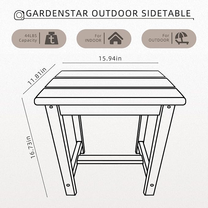 GARDENSTAR Adirondack Square Side Table,one-Tier Outdoor end Table, Patio Side Table for Pool,Porch,Backyard,Relaxing Companion (Teak)