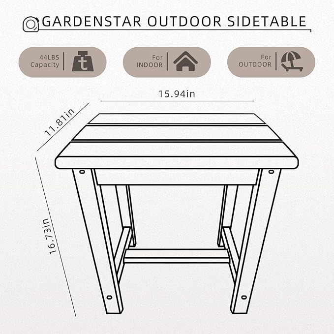 GARDENSTAR Adirondack Square Side Table,one-Tier Outdoor end Table, Patio Side Table for Pool,Porch,Backyard,Relaxing Companion